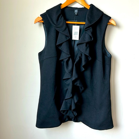 Saks Fifth Avenue Jackets & Blazers - SAKS FIFTH AVENUE NWT black sleeve ruffle vest size 14